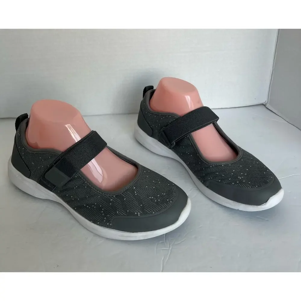 Vionic Women's Jessica Mary Jane Flats Gray & White‎ Comfort Orthotic Shoes 9.5